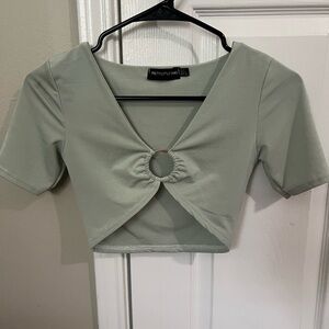 PrettyLittleThing Light Green Ring Accent Crop Top